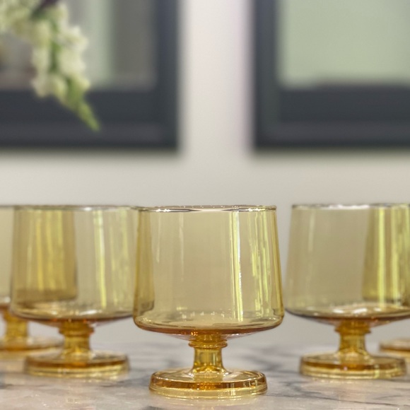 ✨6 Vintage MID-CENTURY MODERN AMBER SHERBET FOOTED GLASSES✨ - Picture 2 of 4